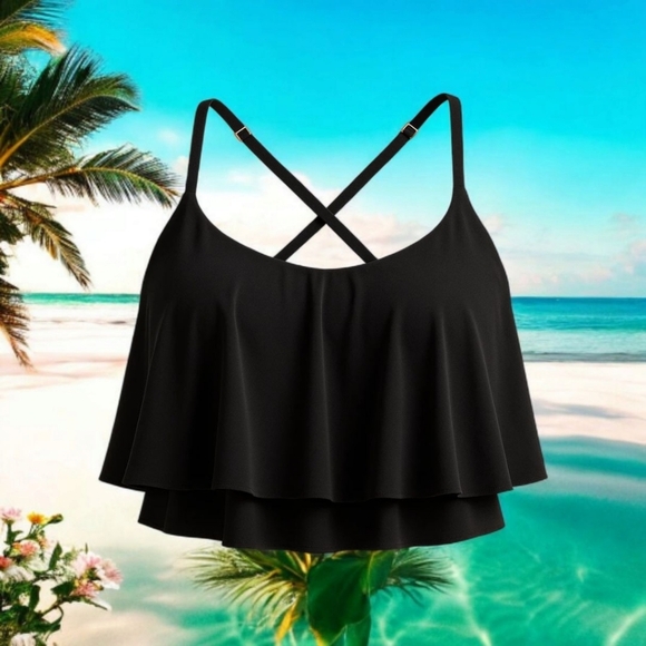 TORRIDS Flirt Collection Plus Size Wireless Black Straight Flounce Bikini Top 4X - Picture 1 of 16